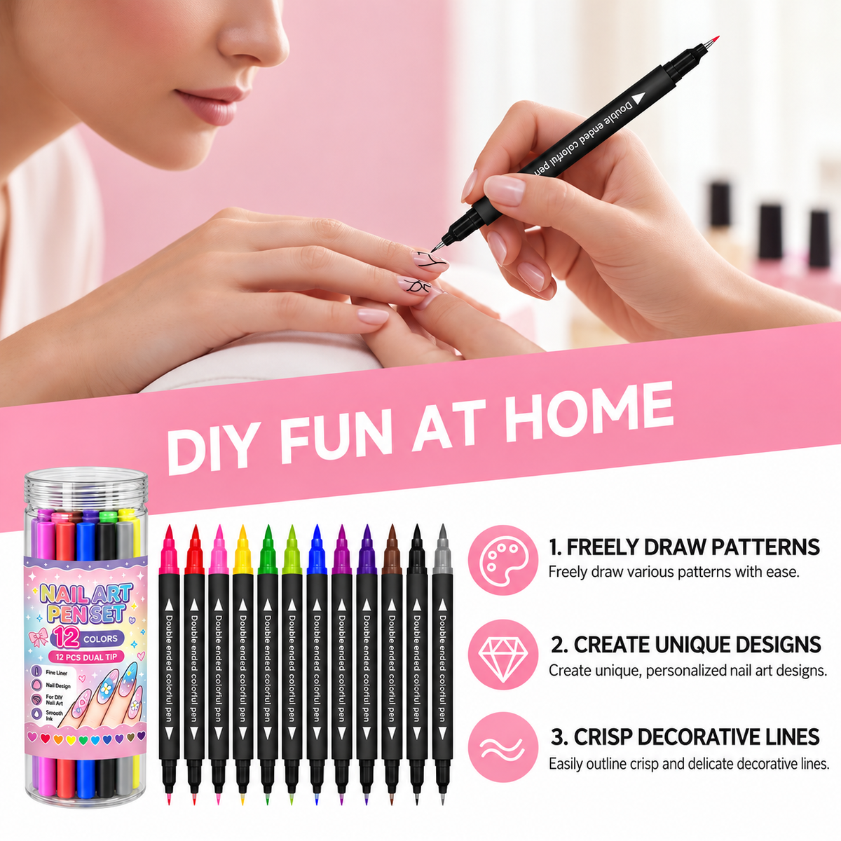 🌸Last Day Buy 2 Get 1 Free🌈12 Colors Dual Ended Nail Art Pens Set